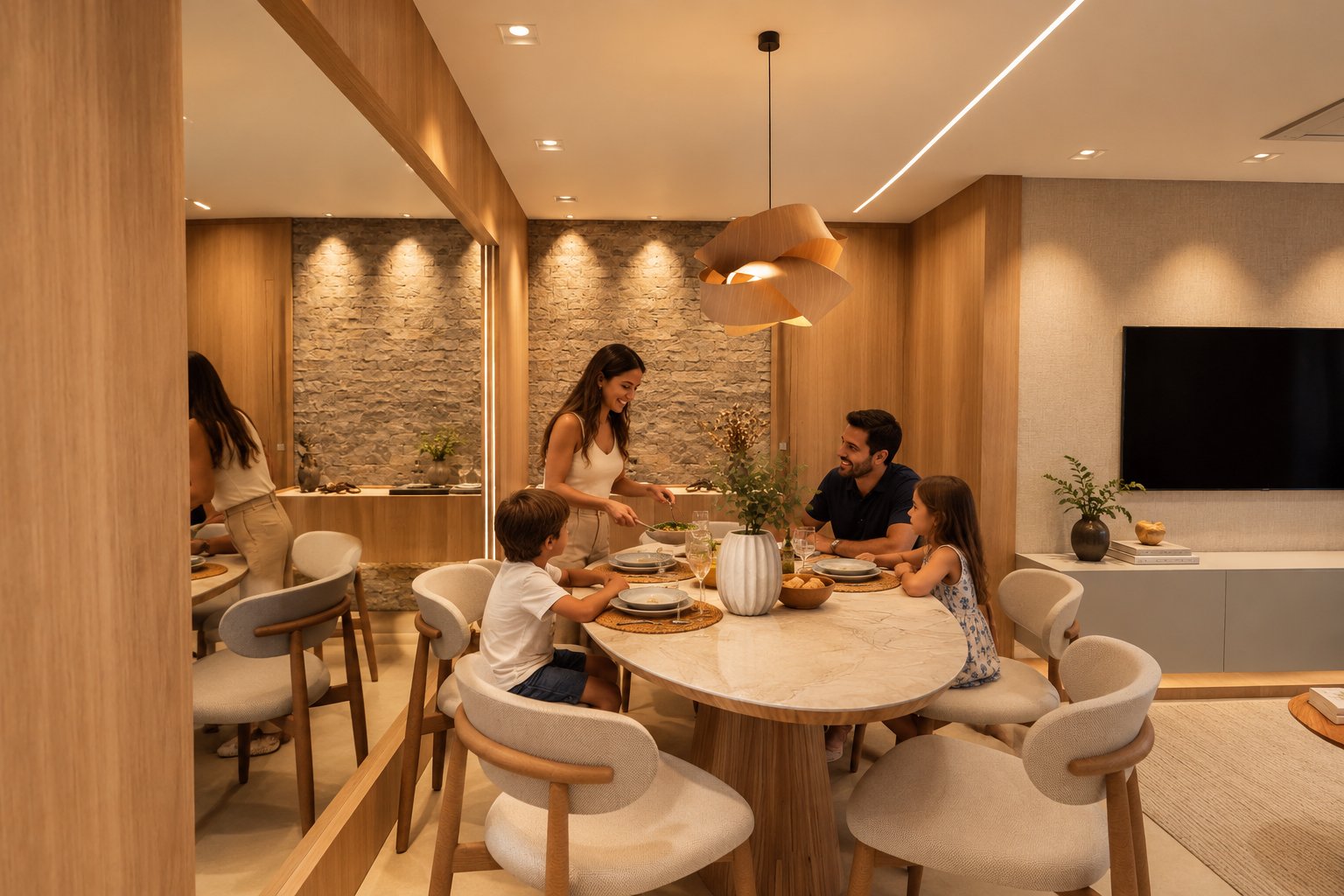 Sala de jantar integrada à cozinha